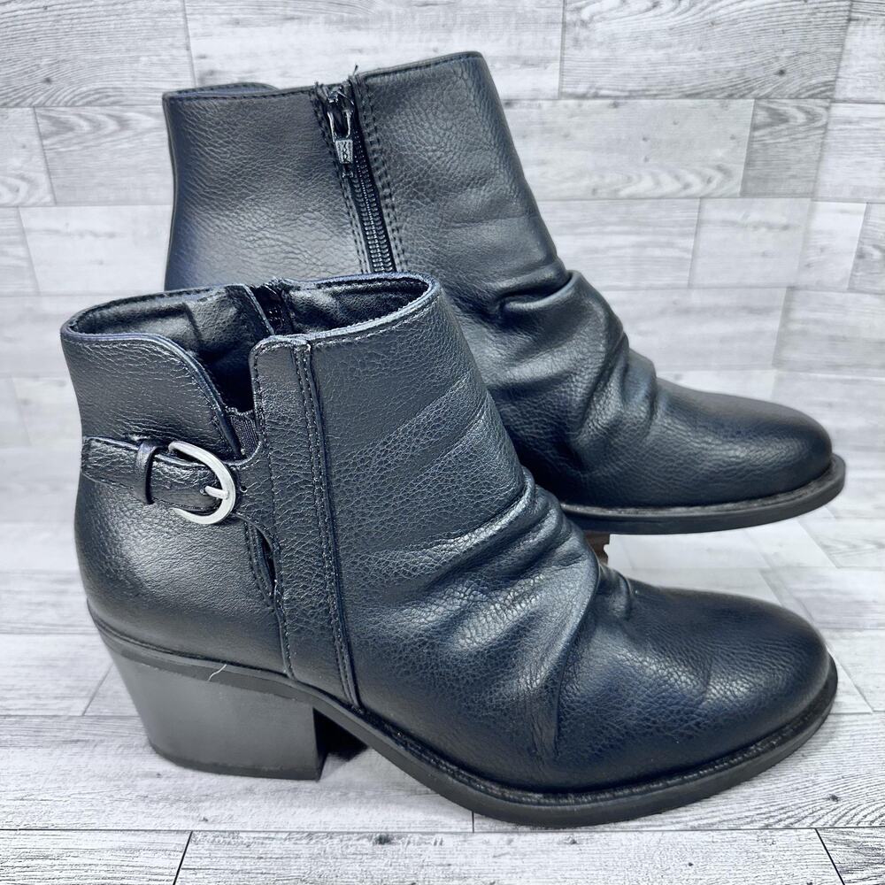 Baretraps Boots Womens Size 9.5 Black Linnea Ankle Booties Buckle Zip Block Heel